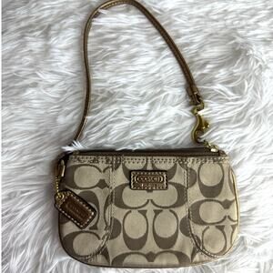 COACH Bronze Signature Canvas Wristlet
